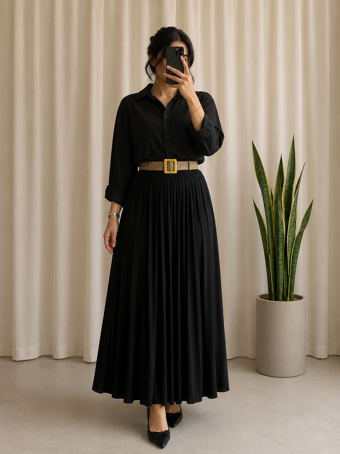 دامن زنانه چین دارکمربندی