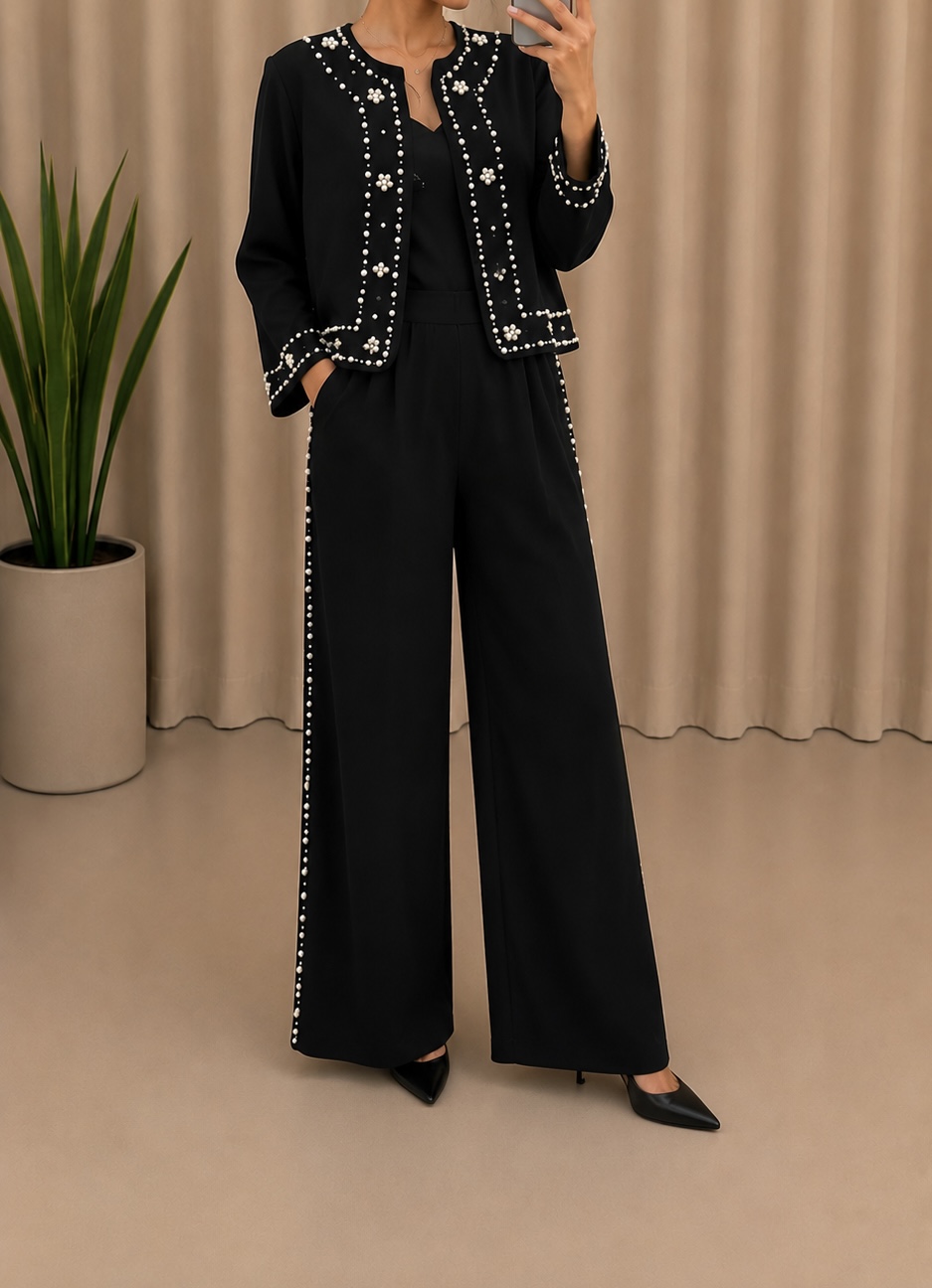 کت شلوار زنانه پارچه ای مرواریددوزی