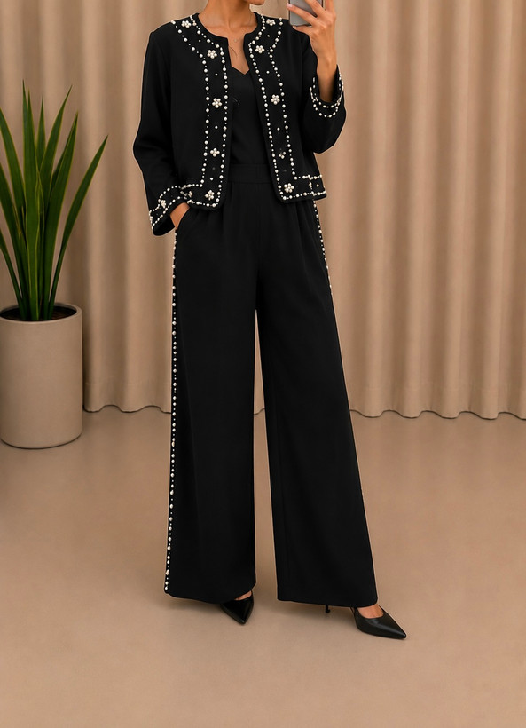 کت شلوار زنانه پارچه ای مرواریددوزی