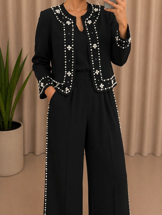 کت شلوار زنانه پارچه ای مرواریددوزی
